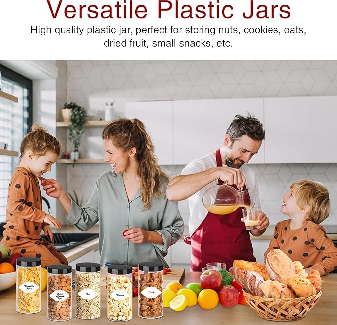 PeacePeo Plastic Jars with Lids 16 OZ, Plastic Jars 24 Pcs Slime Containers with Airtight Screw On Lids Leak Proof Clear Storage Containers Jar Empty for Kitchen & Household Food Storage