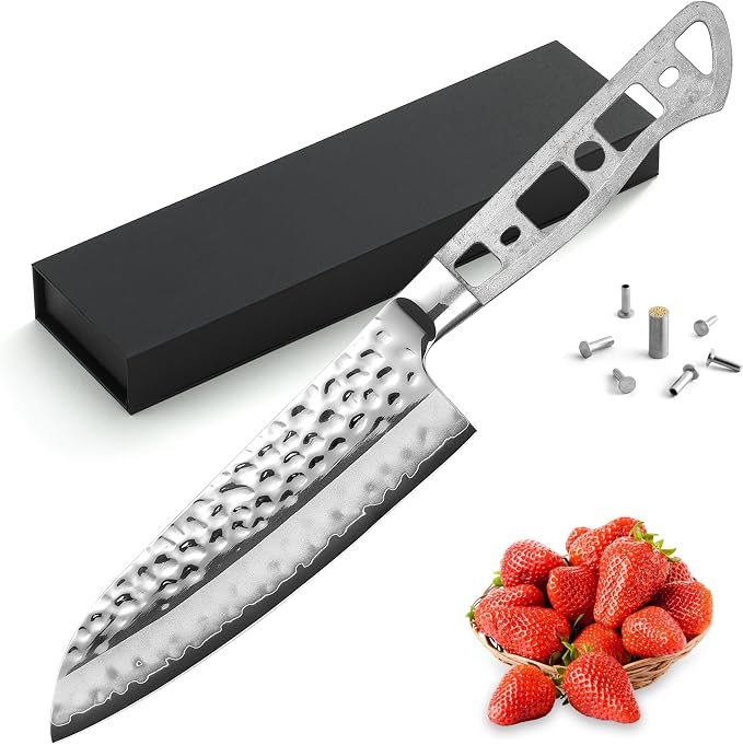 KATSURA Woodworking Project Kit – Japanese Premium AUS 10, Hammered 3-Layer Forged Steel – Classic Style Handle – NO LOGO (5.5in with 40mm wide Blade Santoku Chef Knife Blank)