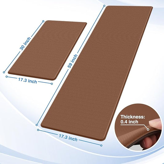 StepRite Kitchen Mats, 2PCS Kitchen Rugs, Cushioned Anti Fatigue Kitchen Mats for Floor, Non-Slip Standing Desk Mat, Waterproof Kitchen Rug Set for Floor, Office, 17.3"x30"+17.3"x59", Terracotta Brown