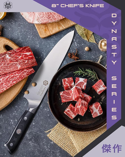 KESSAKU 8-Inch Chef Knife & 7-Inch Meat Fork Set - Dynasty Series - German HC Steel - G10 Full Tang Handle