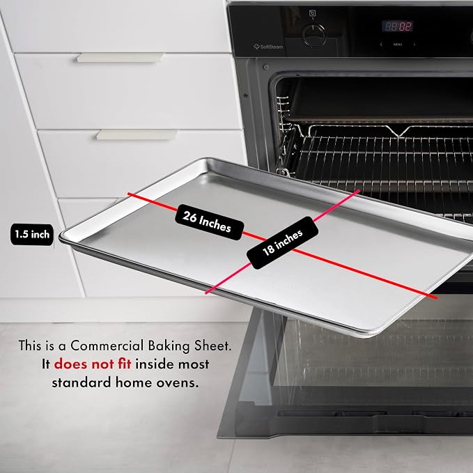 New Star Foodservice Commercial-Grade 18-Gauge Aluminum Sheet Pan/Bun Pan, Full Size XL (18 x 26 x 1 in)