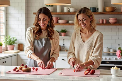THETCHRY Plastic Cutting Board Set, Pink Cutting Board with Non-slip, Cutting Board for Kitchen Set of 3, Dishwasher Safe, BPA Free, Reversible, with Grip Handle, Pink