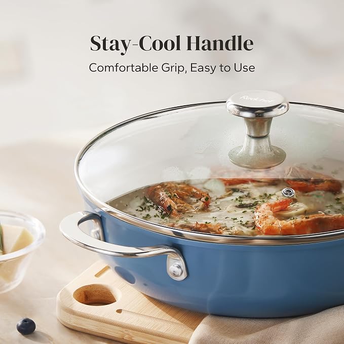 Redchef Stock Pot with Lid, Ceramic Soup Pot 4 Quart, Nonstick Stockpot Cooking Pot for Stews, Induction Braiser Rondeau Pot, Even Heating, Stay Cool Handle, Oven/Dishwasher Safe, PFAS Free (Blue)
