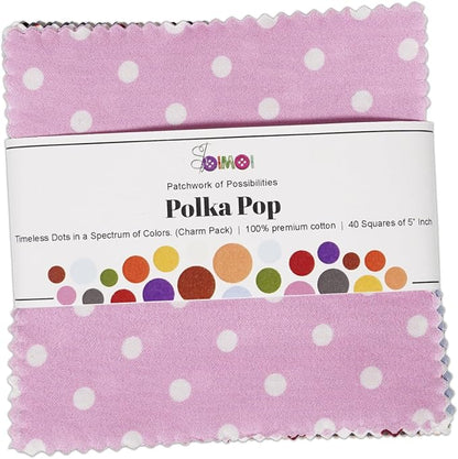 Soimoi 40Pcs 5" x 5" DIY Cotton Fabric Squares, 5" Layer Cake Fabric, Squares Patchwork, Pre-Cut Quilt Charm Pack, DIY Sewing Quarters Bundle, Quilting Bundles - Polka Pop