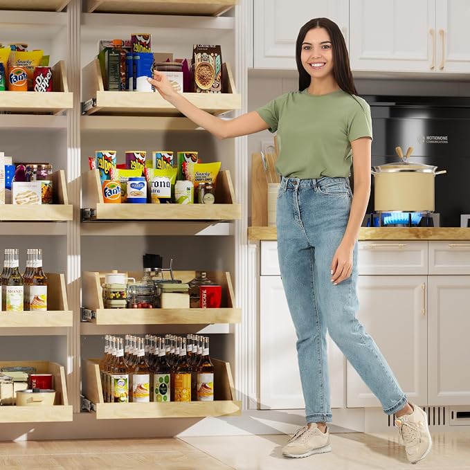 LOVMOR Pull Out Cabinet Organizer High Drawer 19½” W x 21”D Hard Close Wood Slide Out Shelves Cabinet Storage and Organizer with Full Extension Rail Slides Pull Out Drawer for Kitchens Cabinet Pantry