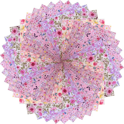 HANPATQUI 50PCS 5 x 5 inch 100% Cotton Fat Quarters Fabric for Sewing and Quilting Bundles Precut Fabric Square for DIY Craft Patchwork-Pink Printed