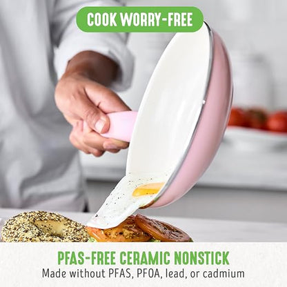 GreenLife Nonstick 8" Frying Pan Skillet, Non-Toxic PFAS-Free Ceramic Nonstick, Dishwasher & Oven Safe, Stay-Cool Handles, Wobble Free, Pink