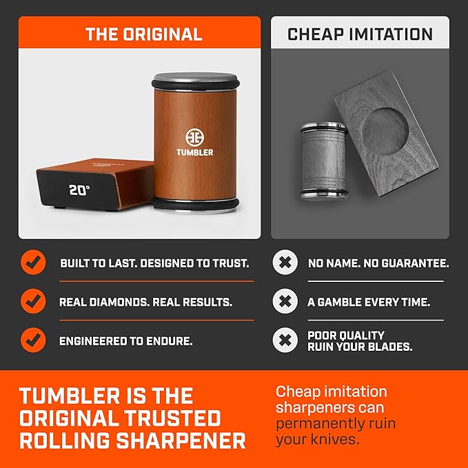 TUMBLER Pro Rolling Knife Sharpener™ - Knife Sharpening Made Easy - Rolling Knife Sharpening Kit with Removable Disc System - Includes 4-Layer Diamond Sharpening Disc & EdgeBoost Ceramic Disc (Orange)