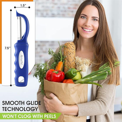 Spring Chef Stainless Steel Swivel Vegetable Peeler for Kitchen, Dishwasher Safe Potato Peelers with Comfortable Handle & Sharp Blades, Great for Apple, Carrot, Veggie, Fruit - Set of 2 - Sapphire