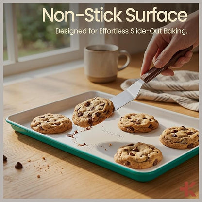 Bakken 8-Piece Stackable Bakeware Set – Ceramic Non-Stick, Oven-Safe Baking Sheets & Pans, PTFE/PFOA/PFOS-Free, Ergonomic Handles, Includes Cooling Rack – Healthy, Non-Toxic Baking Essentials