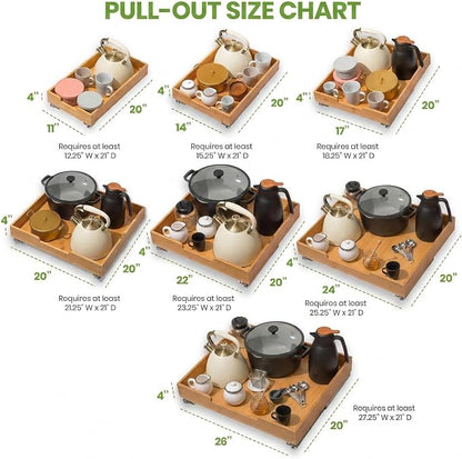 HOLDN’ STORAGE Bamboo Wooden Pull out Cabinet Organizer 17"W x 21"D Requires At Least a 18.25"W x 21"D Cabinet Opening W/Lifetime Limited Warranty, Bamboo Tray and Heavy Gauge Metal Rails