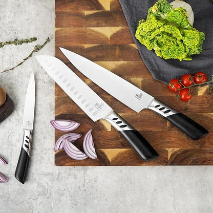 CHUSHIJI Kitchen Knife Set 3 Piece | Professional Chef Knife Set with 8" Chef Knife, 7" Santoku Knife, 5" Utility Knife | High Carbon Stainless Steel Sharp Kitchen Knives for Home Cooking & Gifting