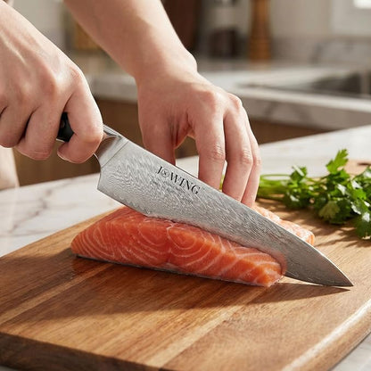 8 Inch Chef Knife, Japanese-Style VG10 Damascus Kitchen Knife, 67-Layer Forged Blade with Black Wood Handle, Razor Sharp Cooking Knife for Meat, Vegetables & Fruit