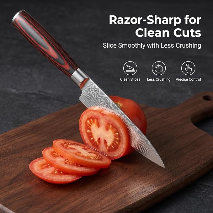 3-Piece Kitchen Knife Set, High Carbon Stainless Steel Sharp Knives with Sheaths - 8" Chef, 7.5" Kiritsuke, 5" Utility Knives for Home Cooks, Cooking, Meat & Vegetables