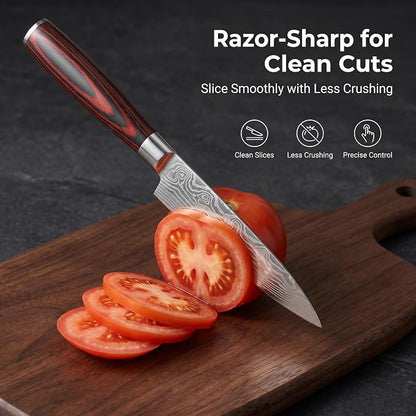 3-Piece Kitchen Knife Set, High Carbon Stainless Steel Sharp Knives with Sheaths - 8" Chef, 7.5" Kiritsuke, 5" Utility Knives for Home Cooks, Cooking, Meat & Vegetables