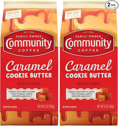 Community Coffee Caramel Cookie Butter Flavored 12 Ounces, Medium Roast Ground Coffee, 12 Ounce Bag (Pack of 2)
