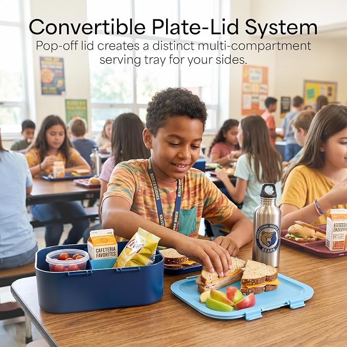 KARRICO Leakproof Lunch Box – 3-Compartment Bento Box, Cooler Pack & Adjustable Divider, Extra Large & BPA-Free – Dishwasher Safe, Ideal for On-the-Go Meals, Navy & Blue