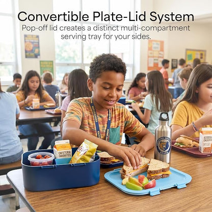 KARRICO Leakproof Lunch Box – 3-Compartment Bento Box, Cooler Pack & Adjustable Divider, Extra Large & BPA-Free – Dishwasher Safe, Ideal for On-the-Go Meals, Navy & Blue