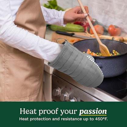 Cuisinart Mini Oven Mitts – 5.5” x 8” Heat-Resistant Kitchen Mitts for Oven with Non-Slip Printed Silicone, Cotton Filling, and Faux Leather Loop – Durable Oven Mitt Set for Cooking & Baking