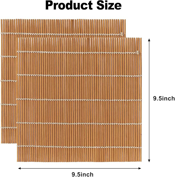 2PCS Bamboo Sushi Rolling Mat, Sushi roll maker, Sushi making kit, Bamboo Sushi Rolling Mat Carbonized Color (light brown, 2pcs)