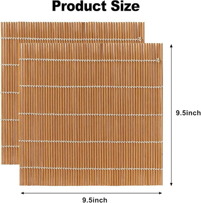 2PCS Bamboo Sushi Rolling Mat, Sushi roll maker, Sushi making kit, Bamboo Sushi Rolling Mat Carbonized Color (light brown, 2pcs)