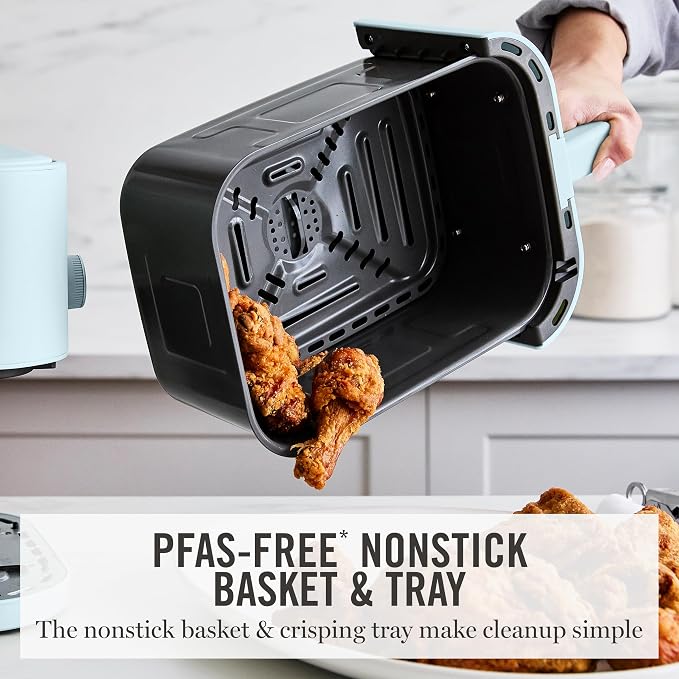 Martha Stewart 6QT Air Fryer, 6-in-1, Bake, Broil, Roast, Air Fry, Dehydrate, Reheat, Ceramic Non-Stick Basket, Crispy Results Fast, 400°F Max Temp, Shake Reminder, Sky Blue