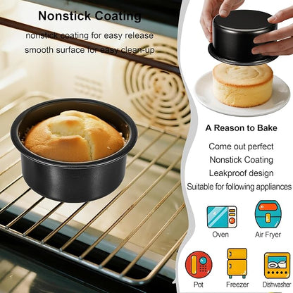 AWTBDP 4-Inch & 6-Inch Cake Pan Set, Set of 2, Round Baking Pan, Carbon Steel Birthday Wedding Metal Layer Cake Pans, Non Toxic Coating, Straight Side, Easy Clean Easy Release, 2 Inch Deep