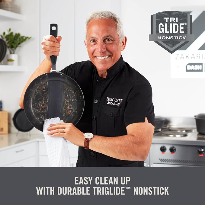 Zakarian x Dash TruPro® Nonstick Stainless Steel Stacking Sauce Pan Set - Compact Cookware Set for Everyday Cooking - Non-Stick, Space-Saving, and Oven-Safe - Black, 6-Piece Set