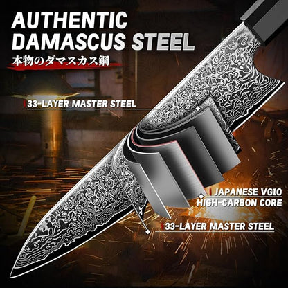 TIVOLI Damascus Knife Set 3PCS - VG10 Japanese Kitchen Knife - Ultra Sharp Chef Knives Set With Octagonal Handle，Professional Cooking Knives for Meat Vegetable Fruit, Christmas Gift for Mom Dad