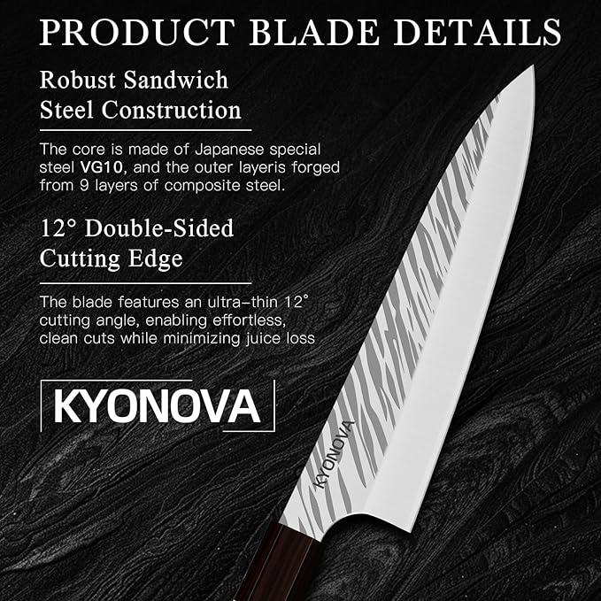 8 Inch Chef Knife, 9-Layer VG10 High Carbon Steel Professional Japanese kitchen Steak Knives, Octagonal Rosewood Handle Cooking Knife sharp chef knife for Home & Restaurant