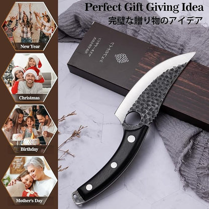Chef Knife, Kitchen Knife for Boning,Cutting and Chopping,Stainless Steel Japanese Knife,Ergonomic Butcher Knife for Cutting Meat,Vegetables,Kitchen,Camping,Barbecue Meat Knives,Black
