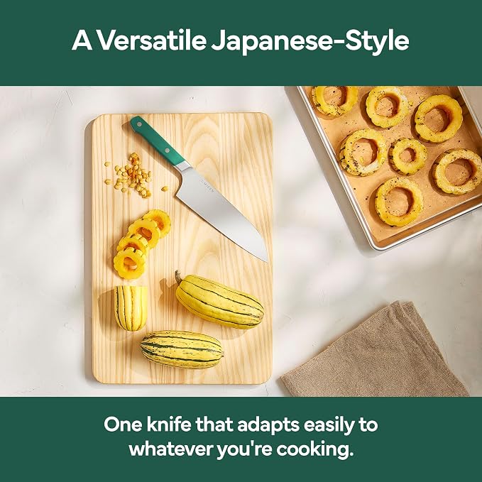 Misen 7.5" Santoku Knife - High Carbon Stainless Steel - Classic Japanese Chef Knife Design for Cutting, Slicing, and Chopping - Razor Sharp Japanese Style Kitchen Knife - Green