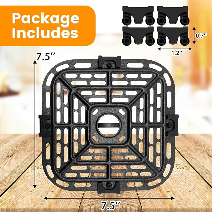 GWY Air fryer Replacement Parts for Instant Pot Vortex Plus 6 in 1 4 Quart Air Fryer Oven, 7.5''×7.5'' Square Food Grade Air Fryer Grill Plate Crisper Plate Accessories Tray Rack