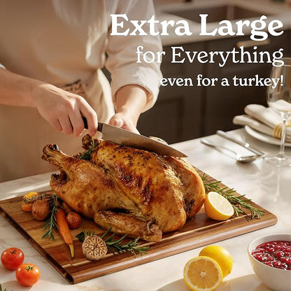 Smirly Reversible 17" Large Teak Cutting Board for Kitchen - 1.2"Th Heavy Duty Real Wood Cutting Board with Deep Juice Groove - Reversible Wooden Cutting Board for Multiple Uses - Only 1 Piece