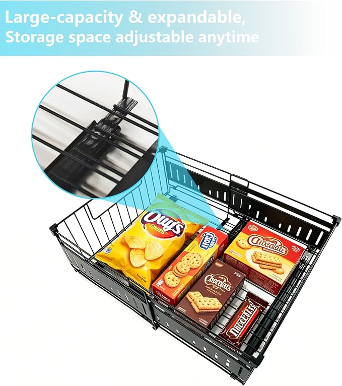 KimHong 2 Pack Pull Out Cabinet Organizer, Expandable Drawer Organizer with Adjustable Width 12.4"-19.5", Adhesive No Drill Under Cabinet Shelves for Home Kitchen Pantry with Silent Slides