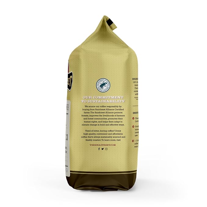 Verena Street 2 Pound Whole Bean Coffee, Medium Roast, Julien's Breakfast Blend, Rainforest Alliance Certified Arabica Coffee