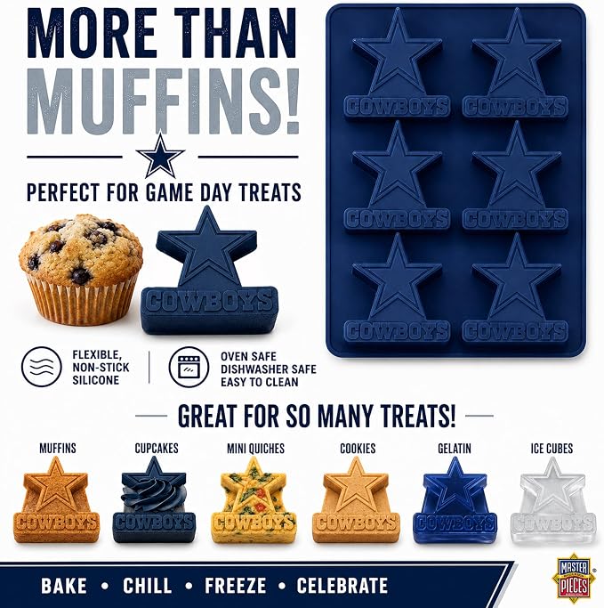 FanPans NFL Dallas Cowboys Silicone Muffin Pan - Dishwasher Safe, Great Dallas Cowboys Gifts for Men