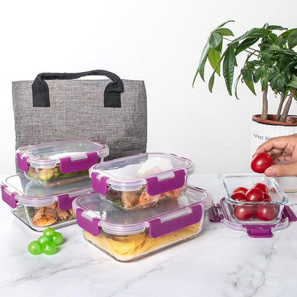 C CREST 10 Pack Meal Prep Glass Containers with Locking Lids - 5x 32oz + 5x 12oz - Ideal for Food Storage