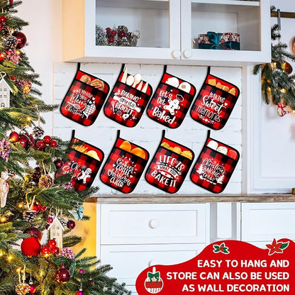 Layhit 12 Pieces Christmas Pot Holders with Pocket Heat Resistant Oven Mitts Hot Pads Farmhouse Cookie Bag for Kitchen Baking Cooking Appreciation Gift(Buffalo Plaid)