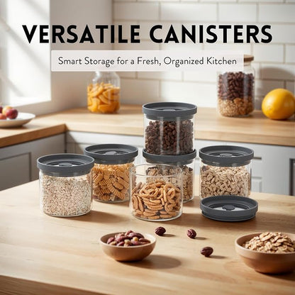 Glass Canisters with Airtight Lids Set of 6 (17.5 oz) - Borosilicate Glass Jars for Overnight Oats, Meal Prep & Pantry Storage, Stackable, BPA-Free, Dishwasher Safe Kitchen Containers