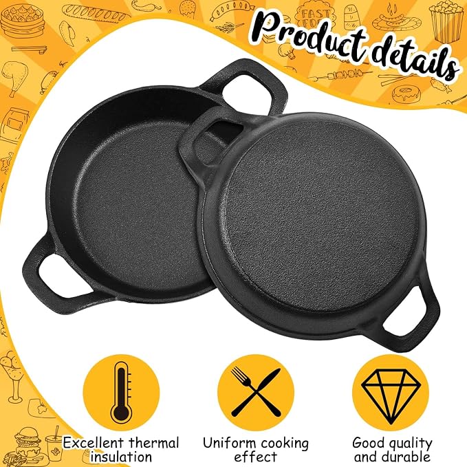 Ziliny 10 Pack Mini Cast Iron Skillets 6.3 x 6.3 x 1.5 Inch Cast Iron Pan Small Ramekin Set Black Casserole Dish Cookware Oven Safe Mini Skillets for Kitchen Indoor Outdoor Picnic