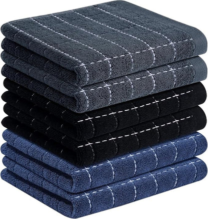 Homaxy 100% Cotton Terry Kitchen Towels(Multiple Colour, 13 x 28 inches), Checkered Designed, Soft and Super Absorbent Dish Towels, 6 Pack