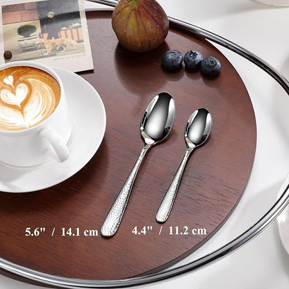 KEAWELL Premium Louise Hammered Small Spoons, 18/10 Stainless Steel, 5.6-Inch Mini Coffee & Dessert Spoon Set, Brightly Mirror Polished, Set of 6, Dishwasher Safe(6, 5.6 inches)