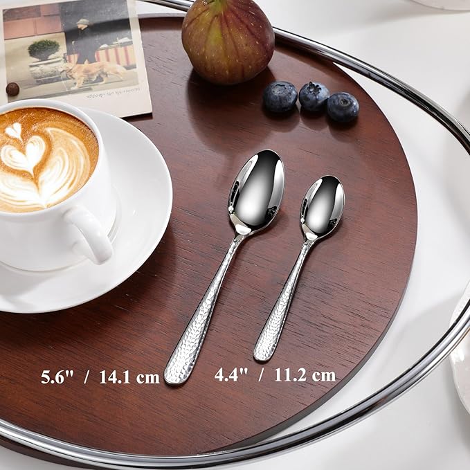 KEAWELL Premium Louise Hammered Coffee Spoons, 18/10 Stainless Steel, 4.4-Inch Demitasse Espresso Size, Brightly Mirror Polished, Set of 6, Dishwasher Safe (6, 4.4 inches)