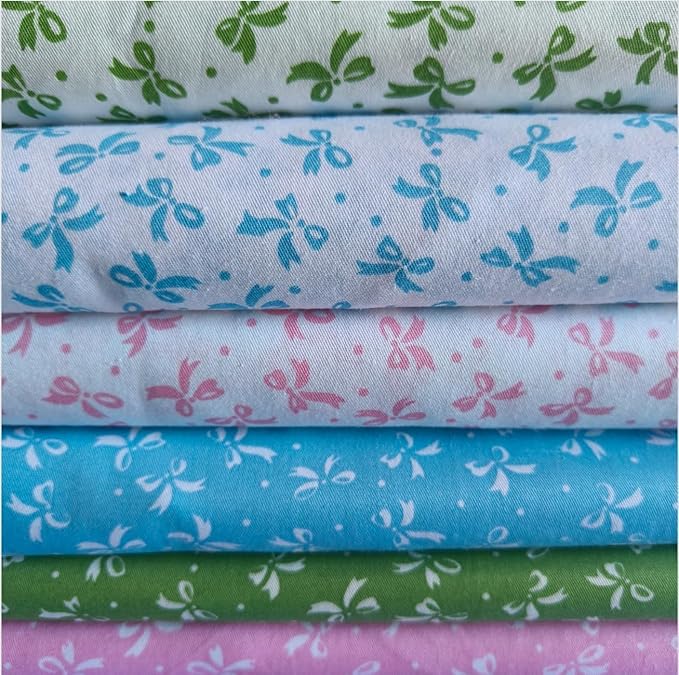 6PCS 18" x 22" Quilting Fat Quarters Fabric Bundles, for Sewing Crafting,Print Floral Striped Polka Dot 100% Cotton Gingham Fabric (Bow Mix, 18" x 22")