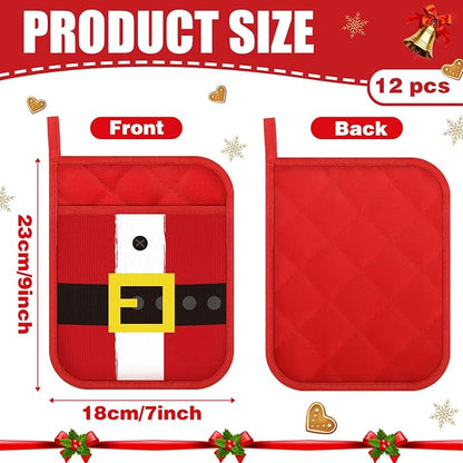 Roshtia 12 Pcs Christmas Pot Holders with Pocket Xmas Santa Pot Holders for Kitchen Winter Hot Pads Oven Mitts Cookie Bag Cute Heat Resistant Oven Gloves for Kitchen Gift Baking Cooking