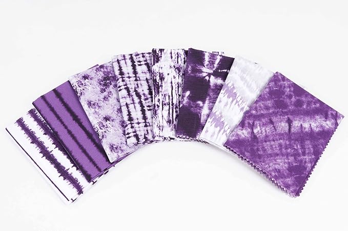 Soimoi 8 Pc Fat Quarter Bundle - Tie & Dye Print 18"x 22" DIY Patchwork- 100% Cotton Pre-Cut Quilting Fabric (Purple & White)