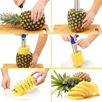 Zulay Kitchen Pineapple Corer and Slicer Tool – Stainless Steel Pineapple Cutter with Eye Remover Tool – Ergonomic Handle & Easy Core Remover – Reinforced Heavy-Duty Blade – Royal Blue
