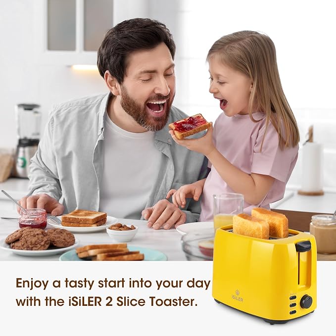 Yellow 2-Slice Toaster for Bread & Bagel, 7 Adjustable Browning Shades | 1.3in Extra Wide Slots, 750W Even Double-Side Toasting, Defrost Reheat Cancel Modes, Removable Crumb Tray & Cord Storage