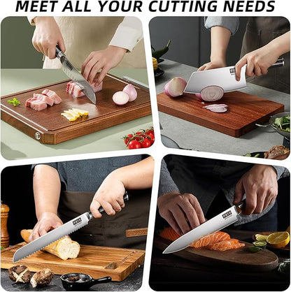 MDHAND Kitchen Knife Set, 9 Pieces Ultra Sharp Japanese Knife Set, High Carbon Stainless Steel Professional Chef Knives Set with Black Pakkawood Handle for Home Cooking, Dishwasher Safe